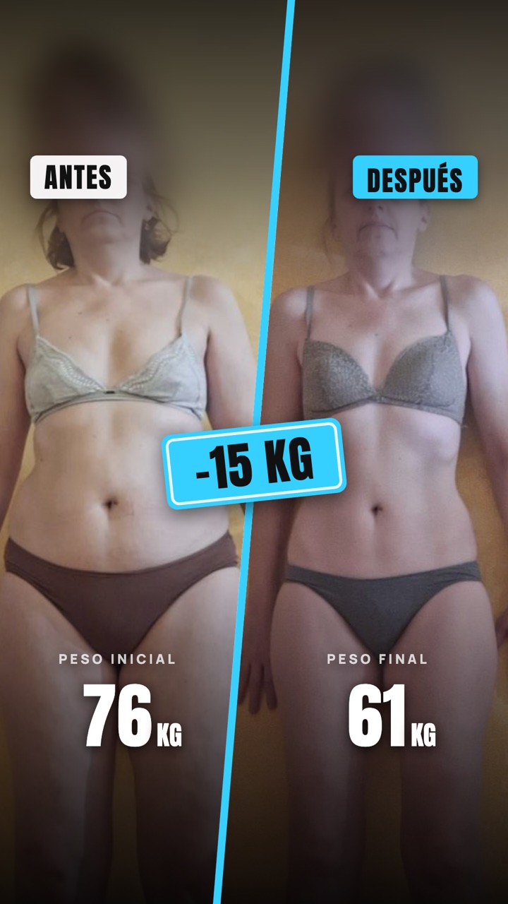Cambio físico de 76 a 61 kilos, vista frontal